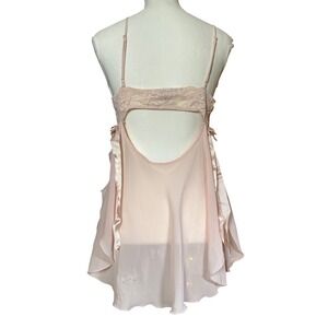 Victoria's Secret Pink Lace Babydoll Open‎ Back Sheer Lingerie Cami Top Coquette